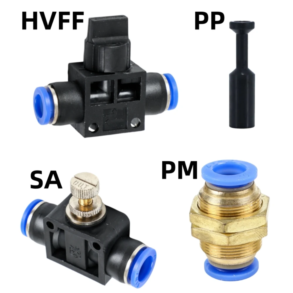 Pneumatic Accessories Pipe Quick Connector Plastic Manual Valve HVFF Direct Sales PM Throttle Valve PA Pipe Plug PP4 6 8 10 12mm
