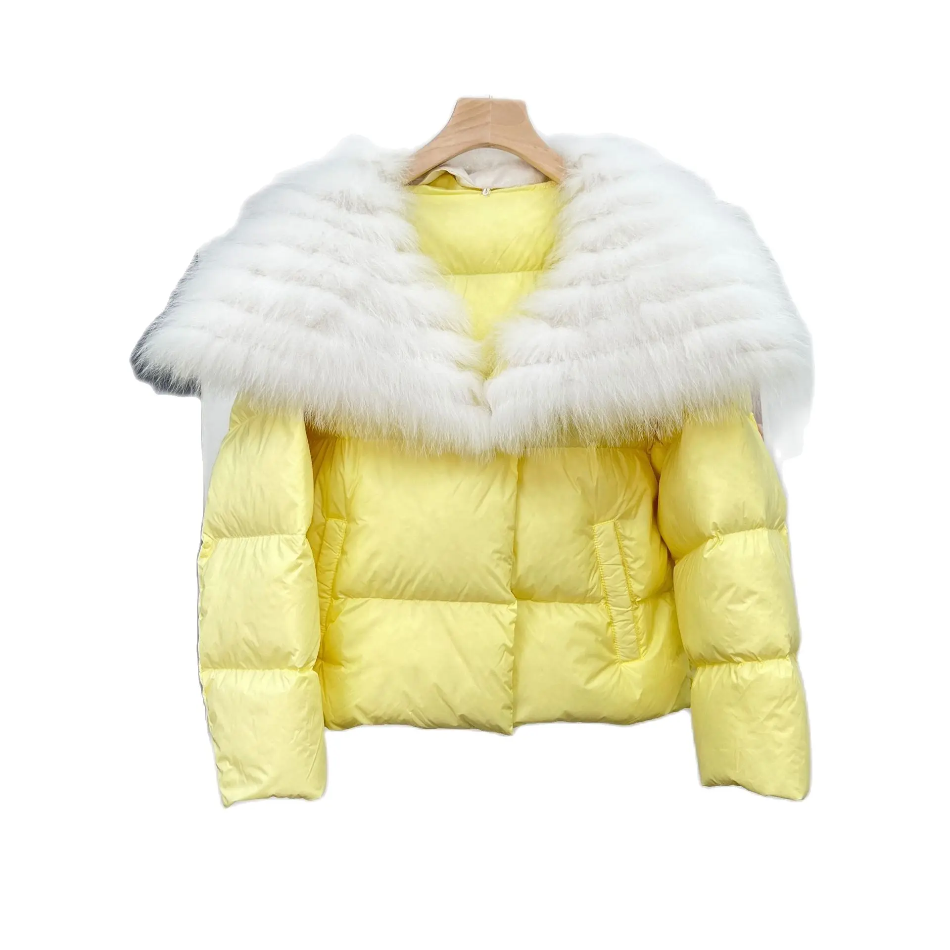 New Winter Women Coat White Duck Down Jacket Super Large Real Fox Fur Collar Thick Fashion Luxury Outerwear Puffer Jacket