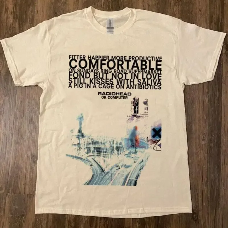 قميص Radiohead Band Tour بأكمام قصيرة كلاسيكي أبيض KV30364