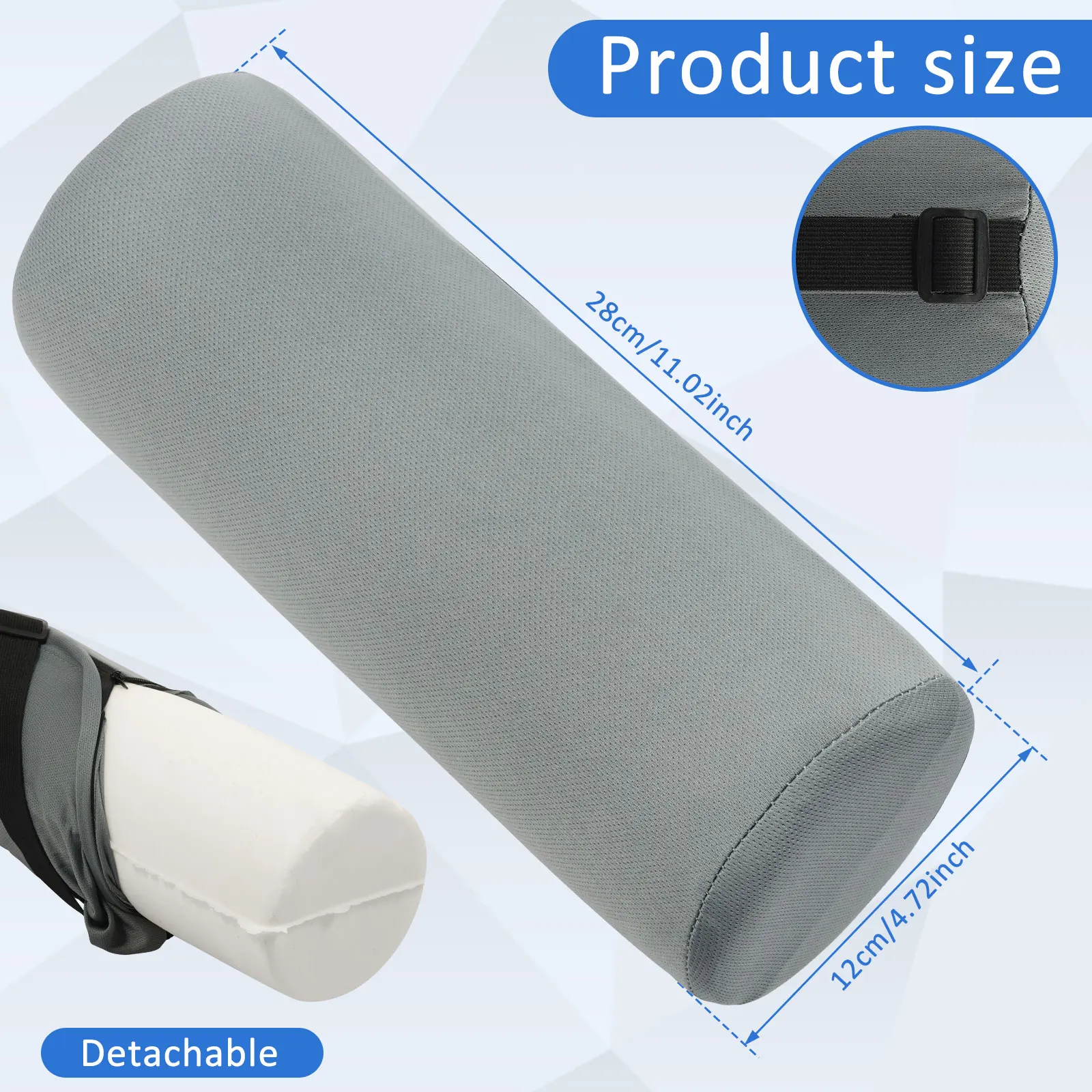 Memory Foam Lumbar Support Cushion Cylinder Bolster Pillow with Elastic Strap Ergonomic Fatigue Relief for Car Chair Home Office