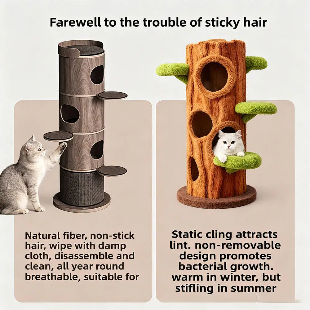 Solid Wood Sisal Scratching Post Multi Cat Cat Tree Sturdy Space Saving Christmas Home Decoration