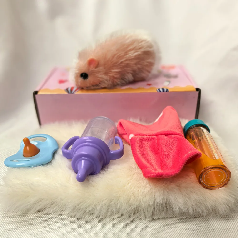 Simulation Animal Hamster Silicone Reborn Doll Decompression Toys Cute Hamster With Feeding Accessories Newborn Baby Reborn Doll
