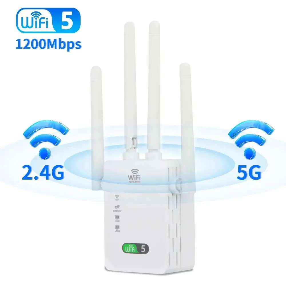 1200Mbps WiFi Repeater Wireless Extender Dual-Band 2.4G/5Ghz Wi-Fi Extender Booster Network Amplifier Long Range Signal