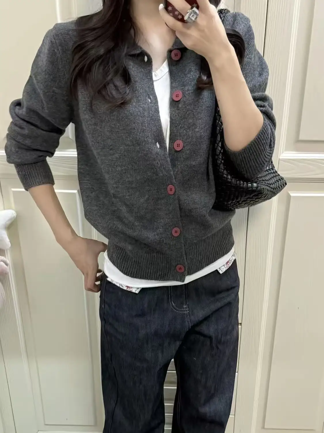 

Red Button Knitted Open Cardigan Soft Cozy Men's Faion Autumn Winter Versatile Turn-down Collar Sweater Jaet for All