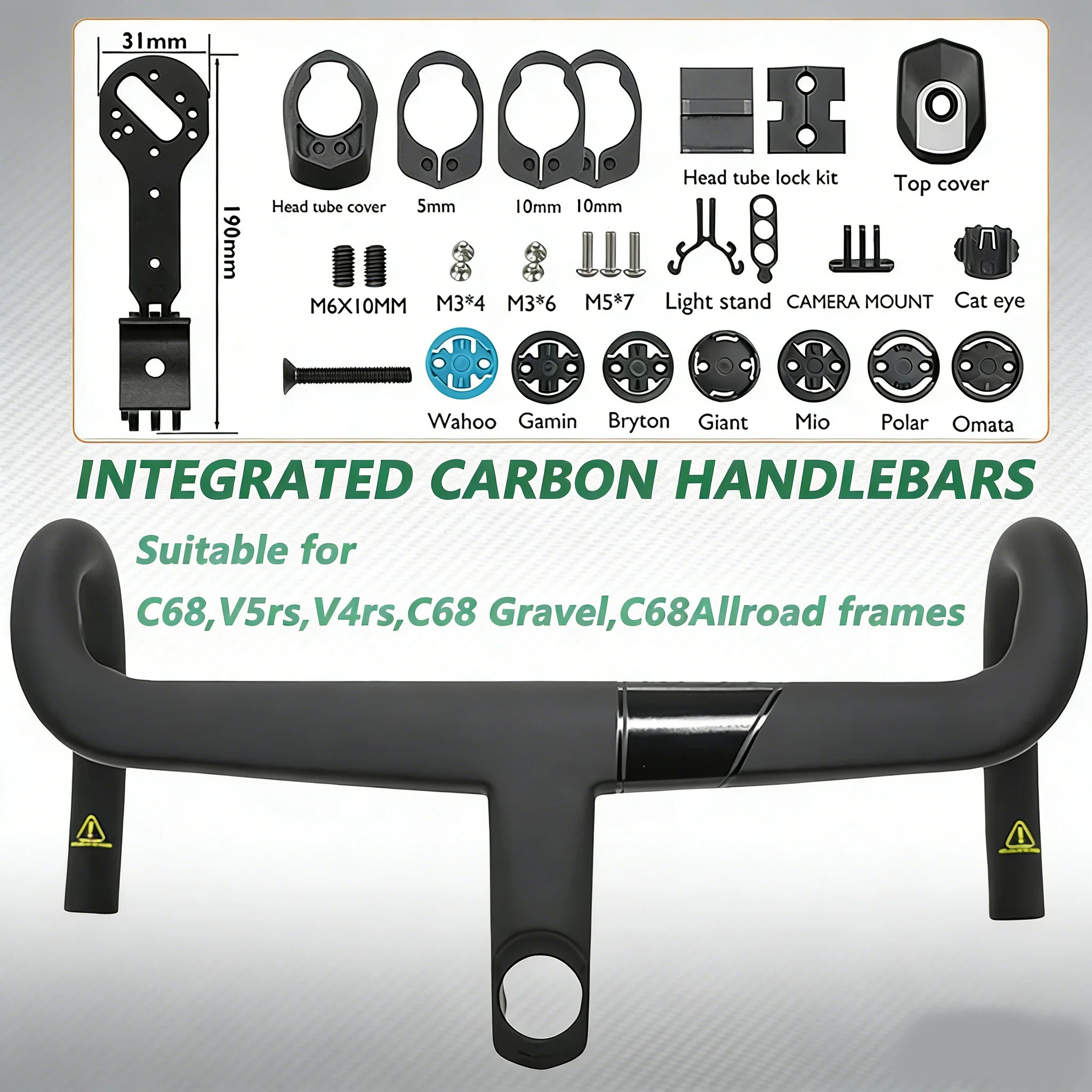 

Integrated Carbon Handlebars Suitable for C68,V5RS,V4RS,C68,Gravel,C68Allroad Frames Includes Computer Holder Weight About 281g