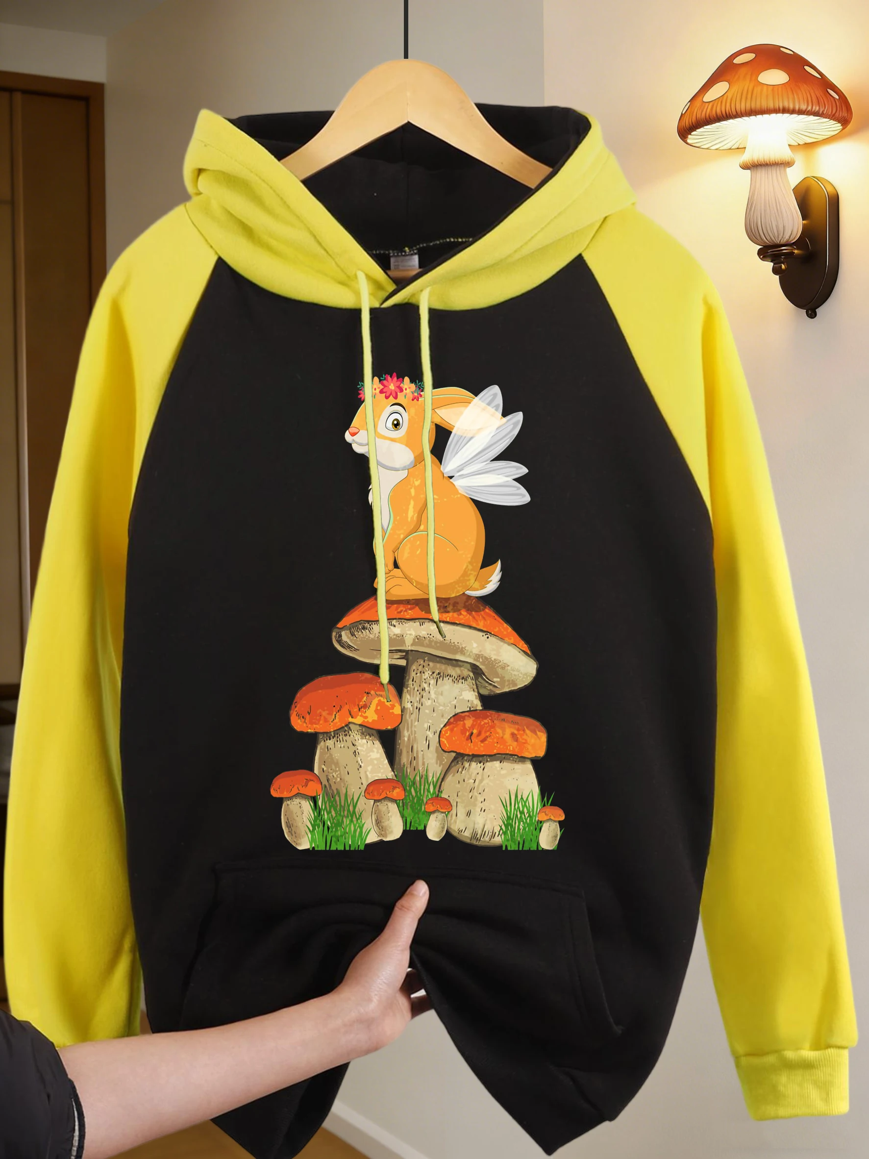 

Худи унисекс с принтом грибов и лягушек в стиле коттеджкор, Y2K, с карманами, флисовое, осеннее, повседневное, для женщин