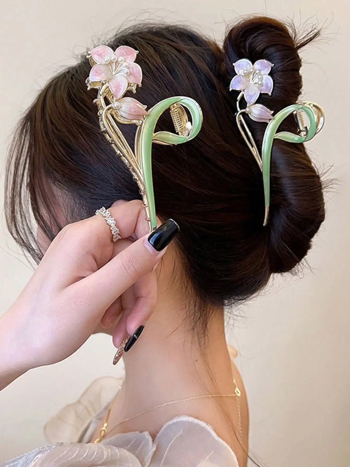 

1 Pc Women's Multicolor Flower, Gardenia Leaves, Faux Pearl Decor Hair Claw Clip, Fashion Hair Accessories