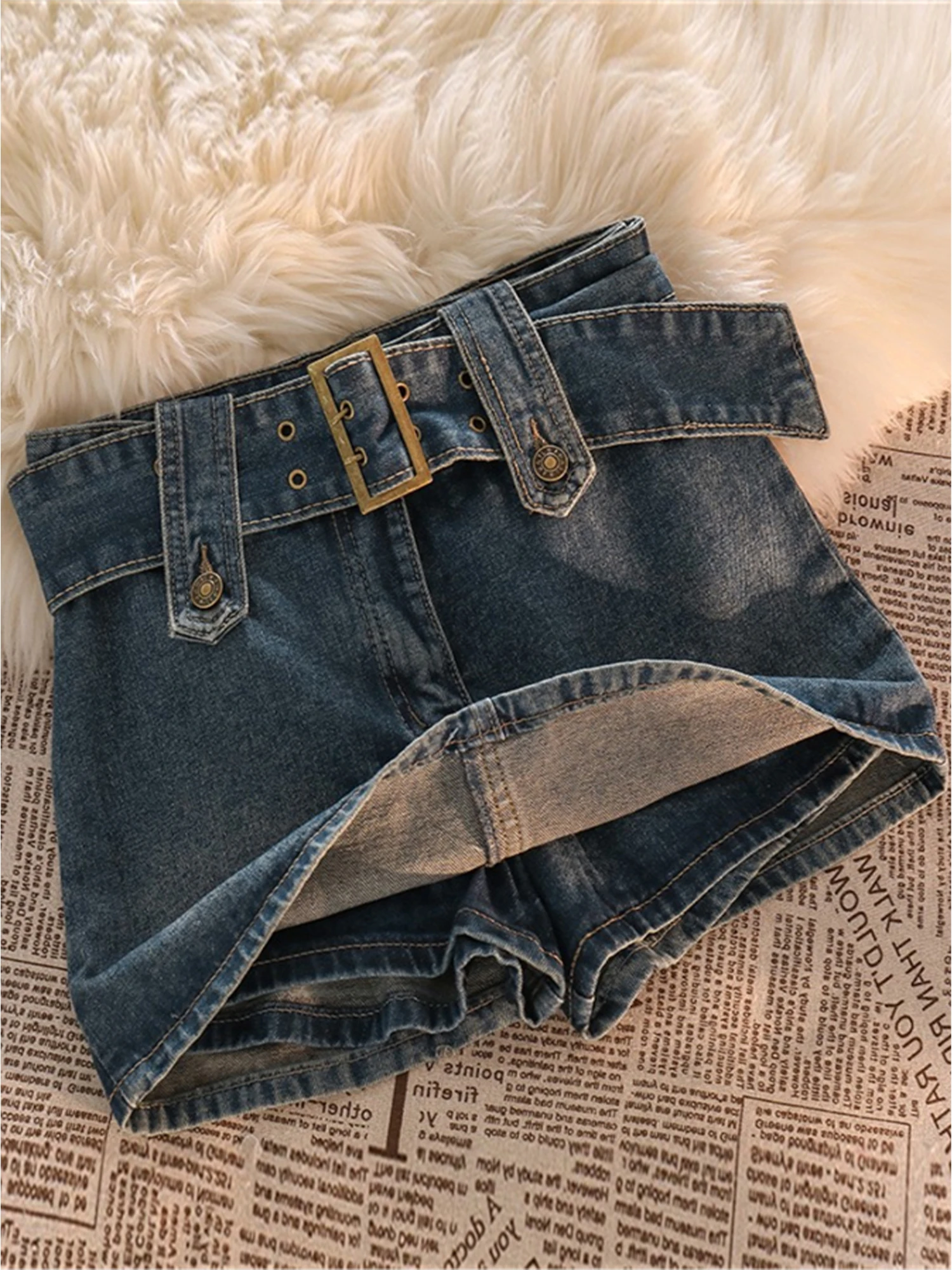 Women Blue Mini Denim Skirt Vintage Korean Style Y2k Gyaru A-line Cowboy Shorts Skirt Harajuku Jean Skirts 2000s Clothes Summer