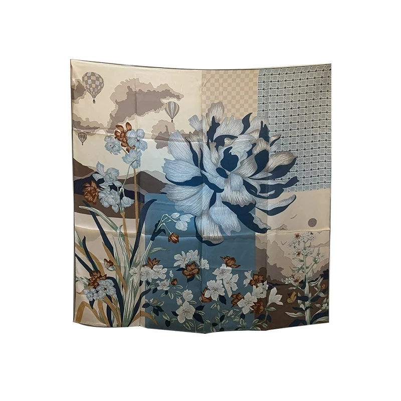 108CM Floral Square 100% Silk Scarf Women High Quality Silk Large Square Bandana Scarves view 5