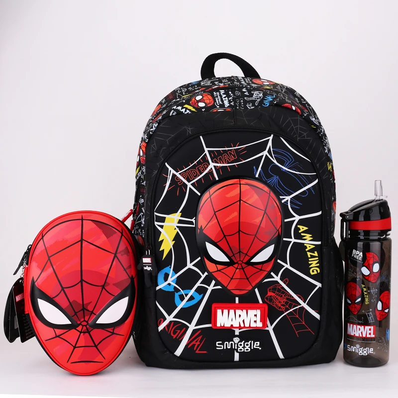 Genuine Australian Smiggle Backpack Marvel Children Stationery Student Pencil Case Cute Large Backpack Meal Bag Water Cup Gift