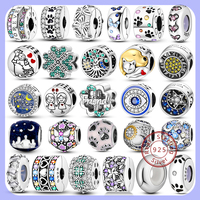 Silver Charm 925 Sterling Silver Clip Charms Safety Chain Charm CZ pave Round Clip Beads Fit Original Bracelet Jewelry Making