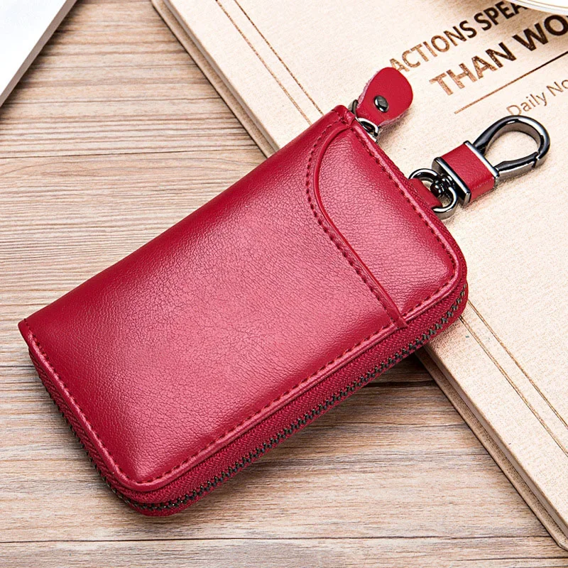 Car Key Case for Men Women Leather Wallets Key Holder Housekeeper Covers Zipper Bag Keychain Cover for Keys Organizer Card Bag