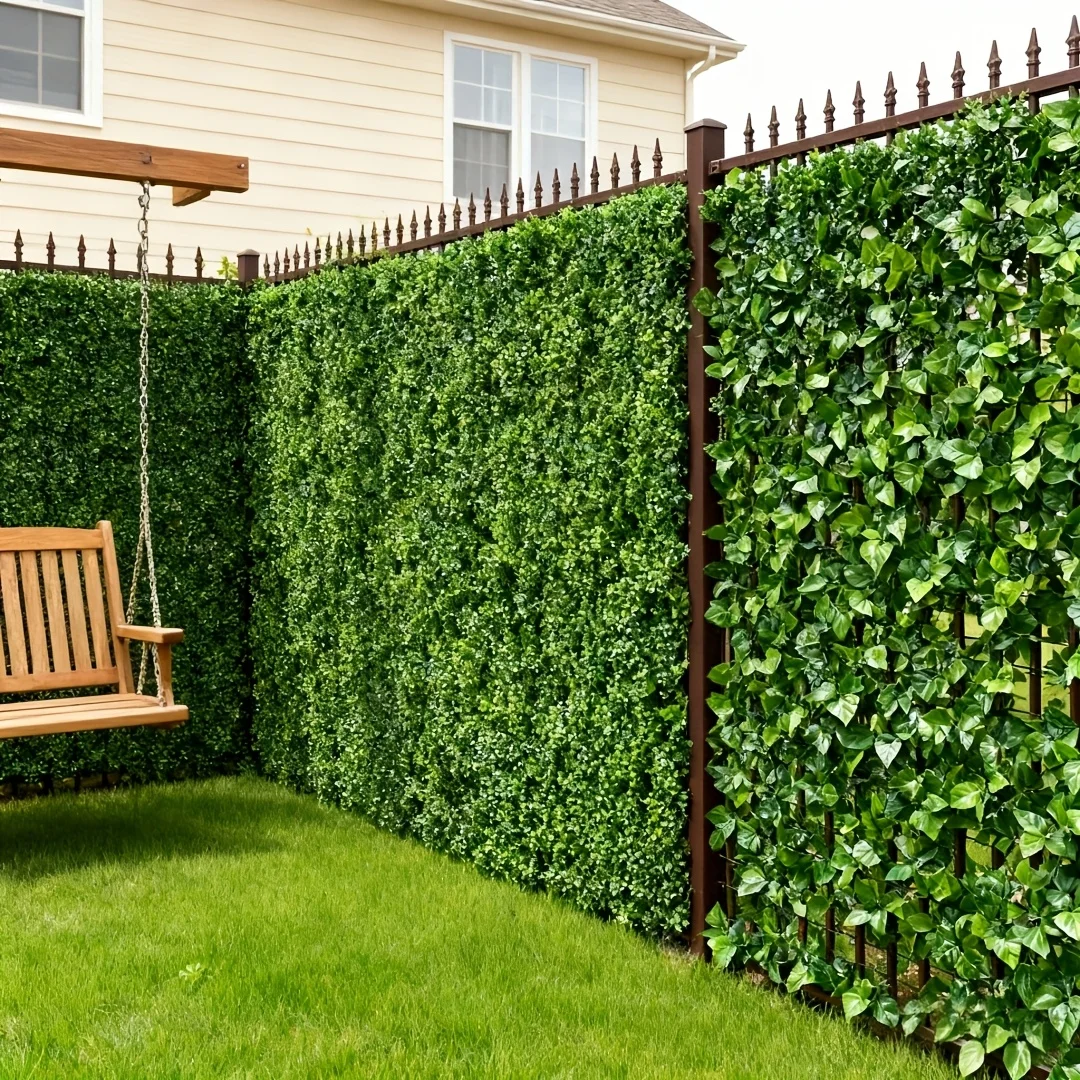 لوحة سياج للخصوصية باللبلاب الاصطناعي بطول 118 بوصة، واقعية للاستخدام الخارجي، شاشة خضراء بلاستيكية مزيفة، جدار حديقة للشرفة #6