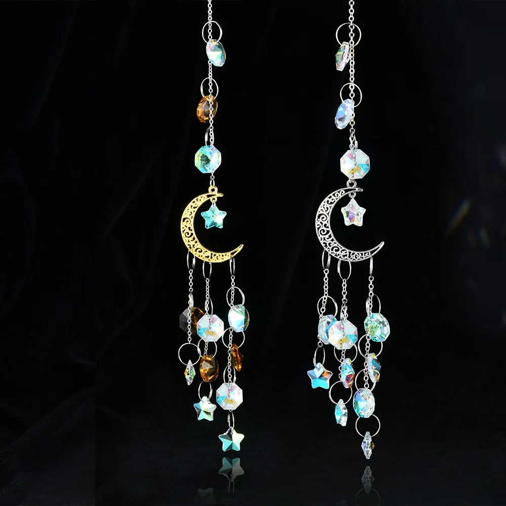 Crystal Wind Chime Hangings Pendant Gold Silver Series Star Moon Creative Home Aeolian Bell Windbell Decoration For Home Outdoor