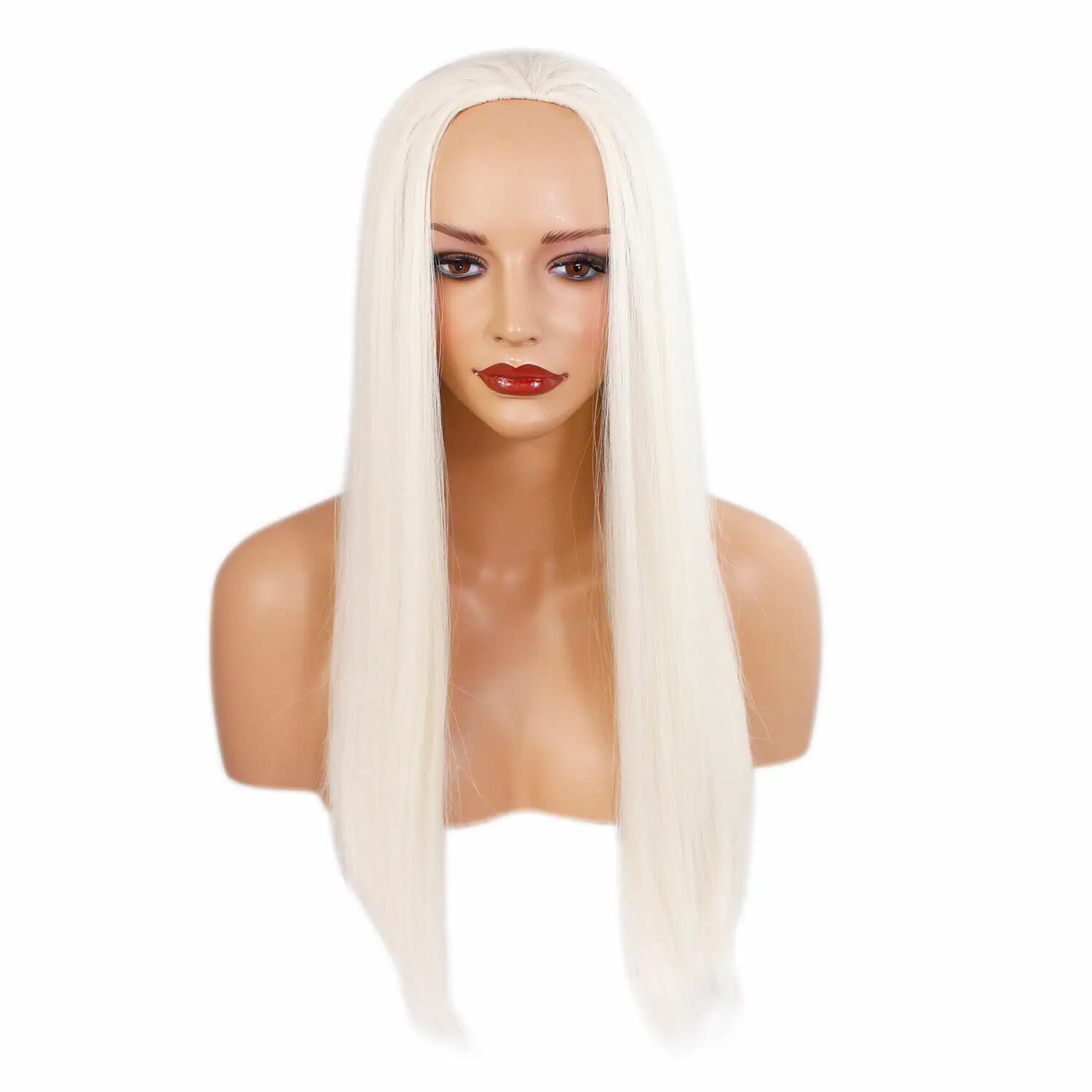 

Ladies 3/4 Half Wig White Blonde Straight 22" Heat Resistant Synthetic Hair