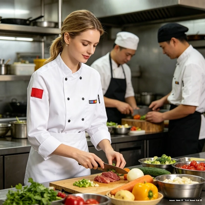 

Professional Chef Work Uniform Double Breasted Cooking Jacket with Chest Pocket for Restaurant, Bakery, BBQ & Hotel Staff