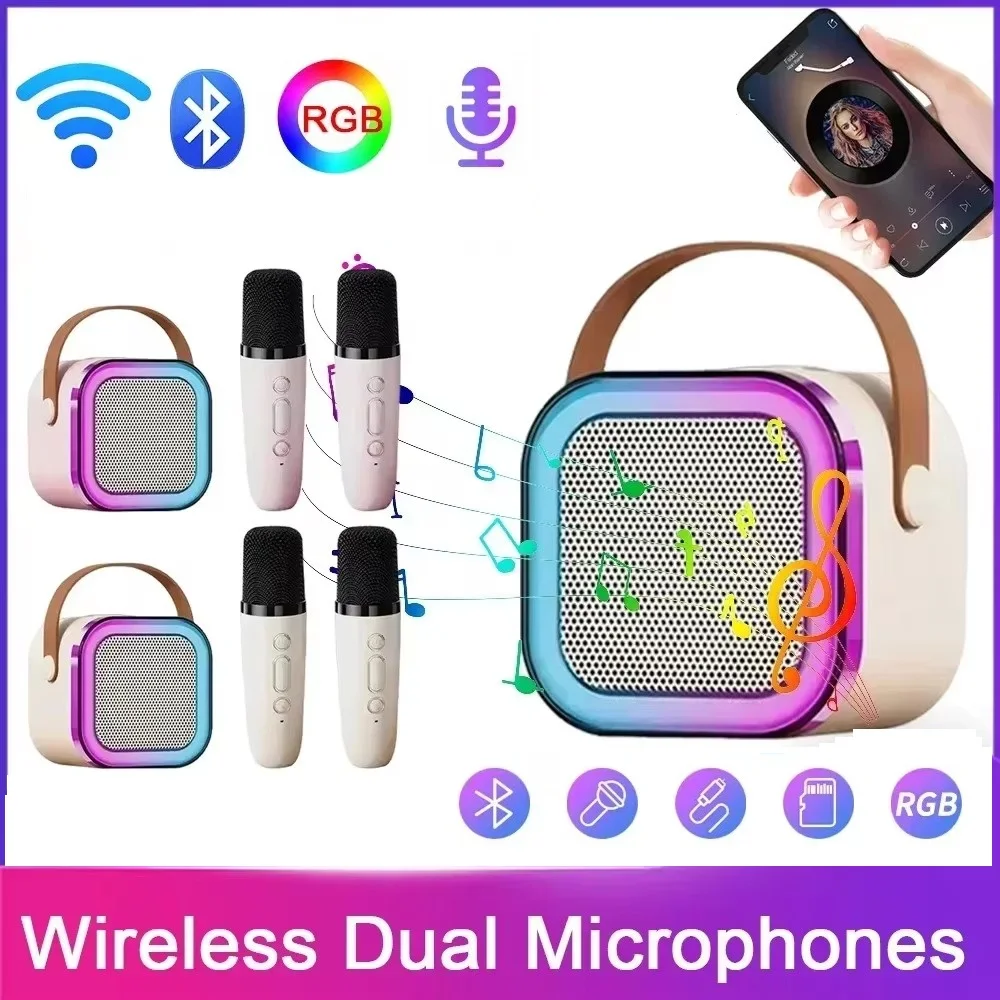 Bluetooth K12 Karaoke Machine Portable 5.3 PA Speaker System with 1-2 Wireless Microphones Home Family Singing Children's Gifts