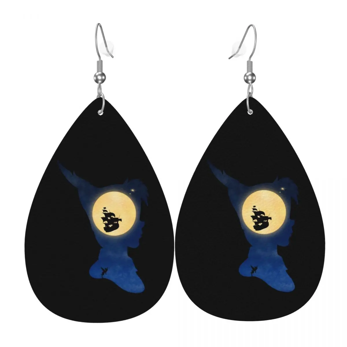 

Custom Peter Pan Wallpaper Leather Teardrop Earrings Personalized For Women Jewelry Accessories For Valentine's Day