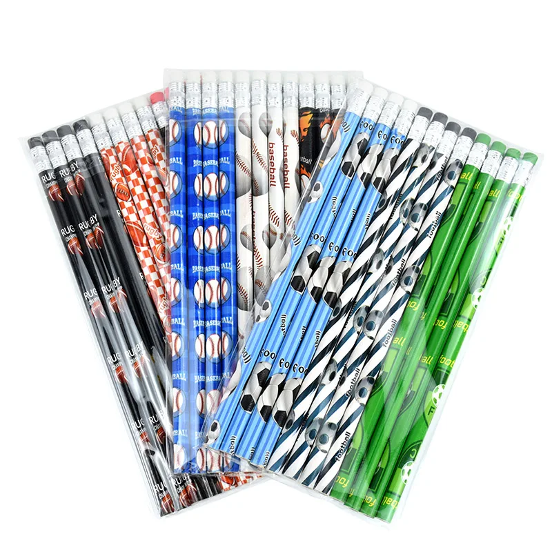 

12pcs Cartoon Pencils Christmas Halloween Football Theme Pencils With Erasers Kindergarten Prizes Small Business Decor Supplies