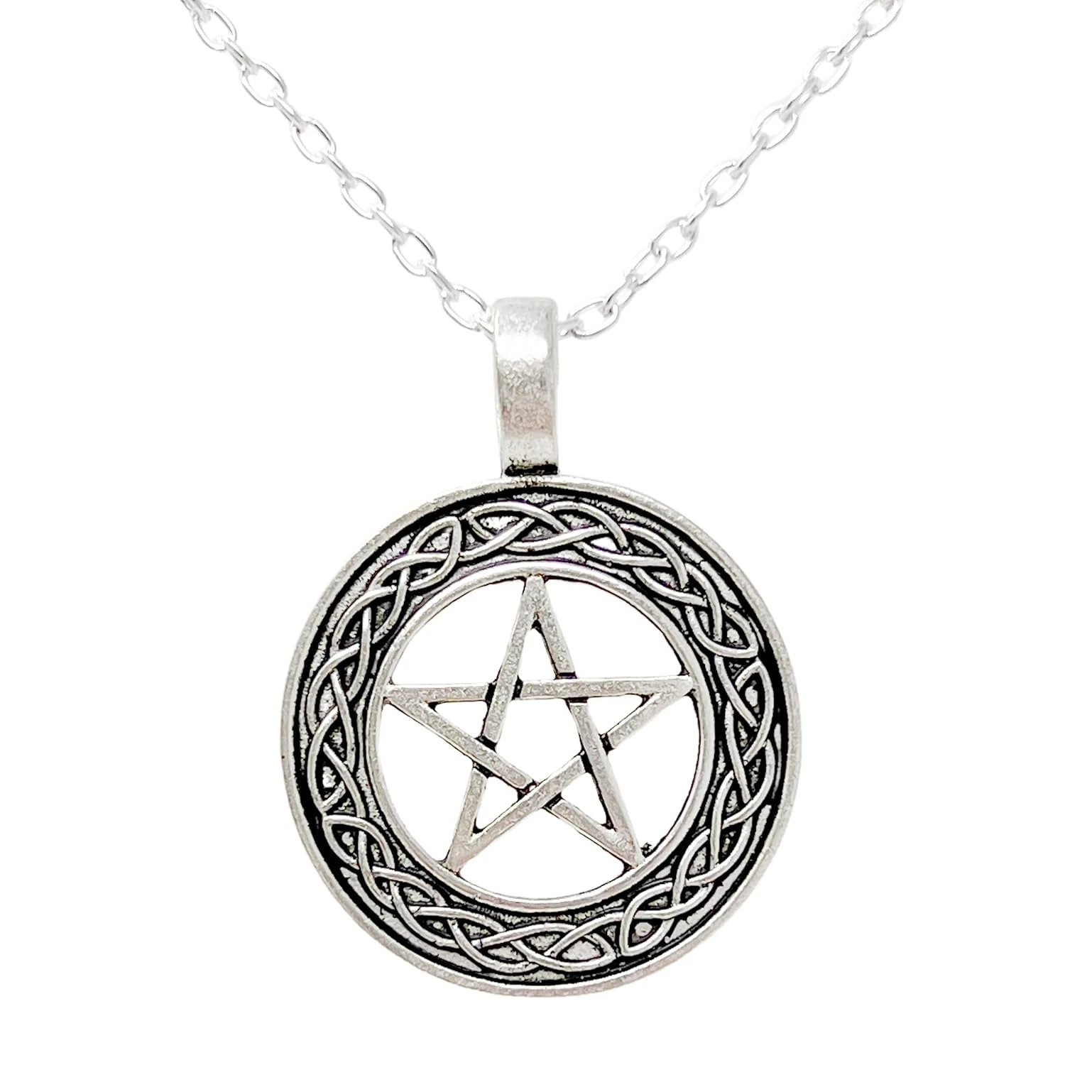 

Tetragrammaton Pentagram Protection Star Necklace Healing Wicca Pagan Witch Amulet Silver Pentacle Jewelry Charm for men women