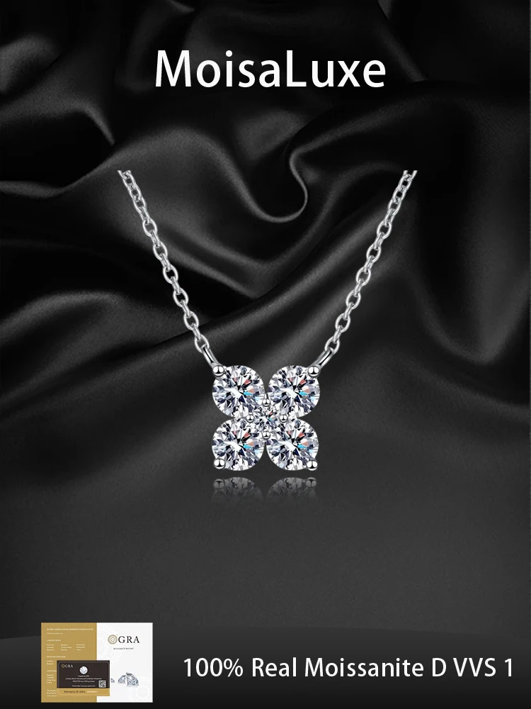 

MoisaLuxe Official Store Moissanite Plata Sterling 925 Silver Clavicle Chain Women's Jewelry Petal Pendant Necklace for Women