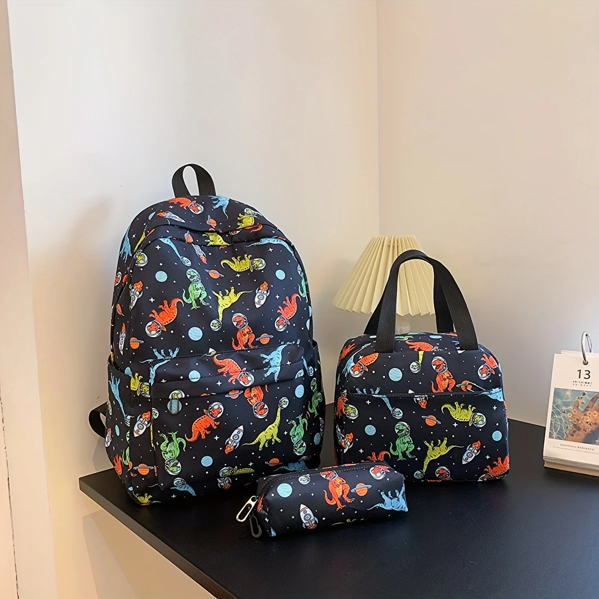 3 Pcs Kids Backpack Large Capacity Fashion Print Dinosaur Backpack Set Nylon Spacious Interior Casual Bags for Kids & Teens