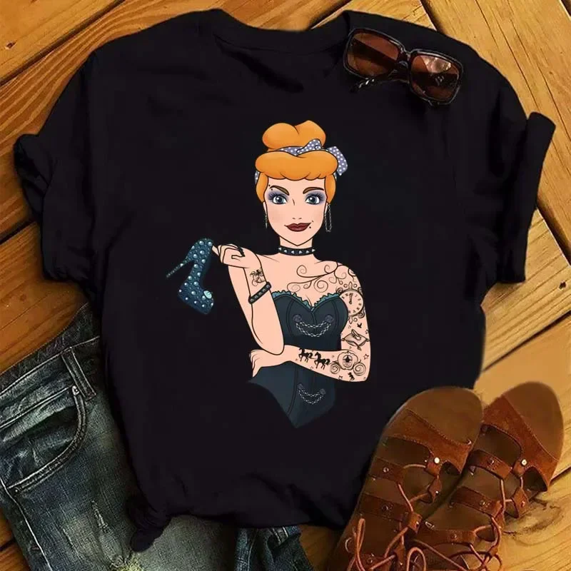 New T-shirts for Women Fashion Punk Princess Print T Shirt Streetwear Short Sleeves Clothes Kawaii Disney T Shirt Female Tops