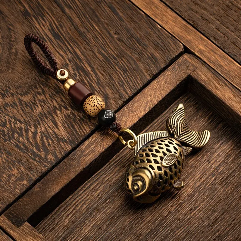 Brass Lucky Animal Lanyard Key Chains Copper Fish Keychain Pendant