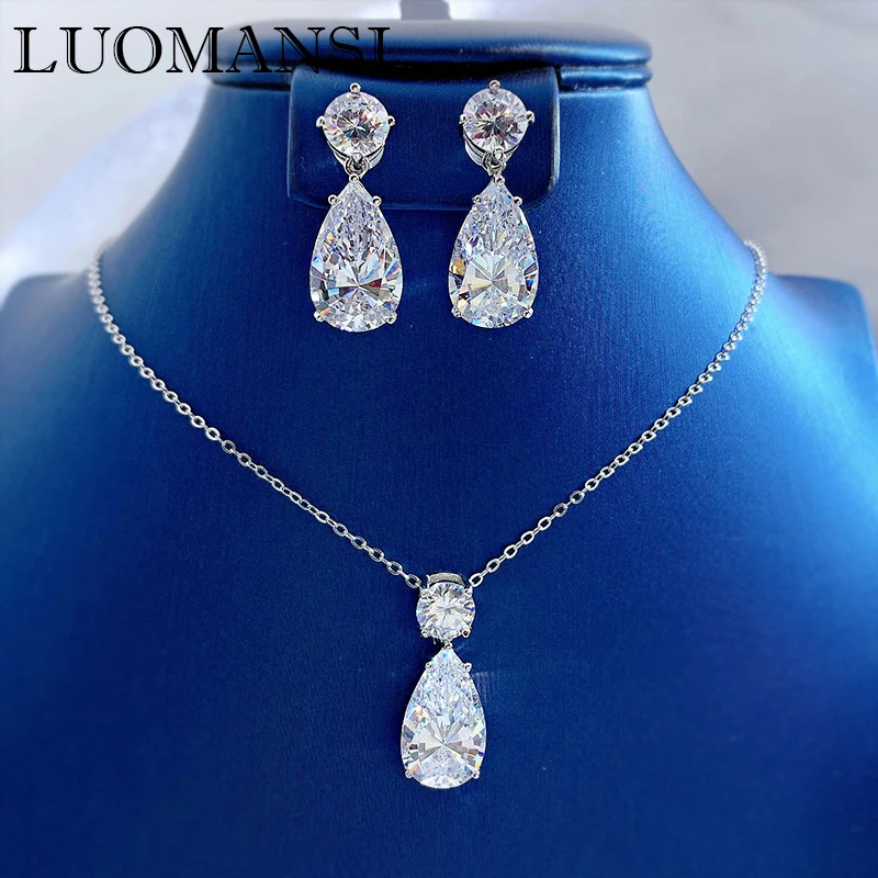 

Luomansi Jewelry Set Necklace Earrings 10*16MM High Carbon Diamond S925 Silver Jewelry Wedding Party Commemorative Gift