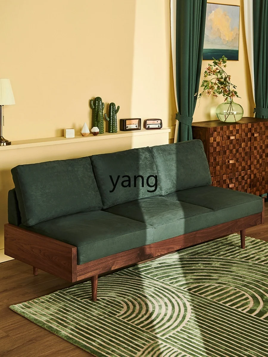 LXL Sofa Small Apartment Living Room Green Double without Armrest Solid Wood Cloth Craft Sofa