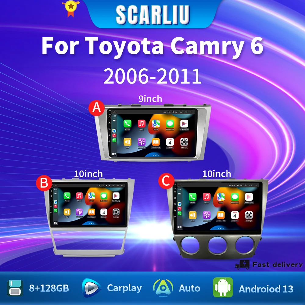 

SCARLIU 4G Carplay Android 13 Car Radio Multimedia Video Player For Toyota Camry 6 XV 40 50 2006-2011 Navigation GPS Head Unit