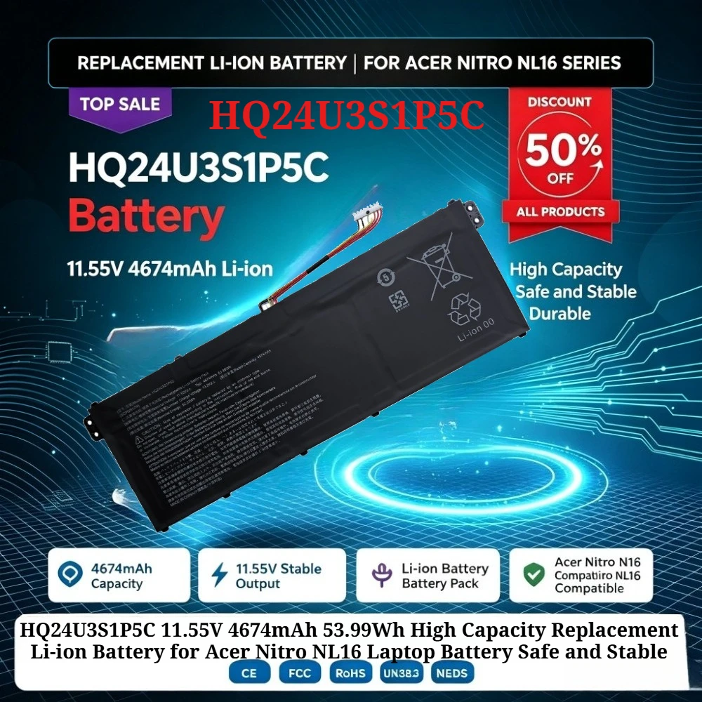HQ24U3S1P5C 11.55V 4674mAh 53.99Wh High Capacity Replacement Li-ion Battery for Acer Nitro NL16 Laptop Battery Safe and Stable