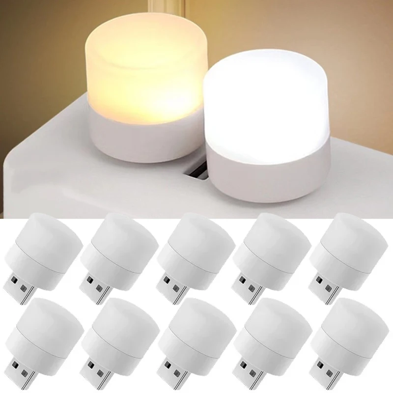 

1/10PCS Mini USB Night Light Portable Round USB LED Light Eye Protection Book Reading Lights For Computer Mobile Power Charging