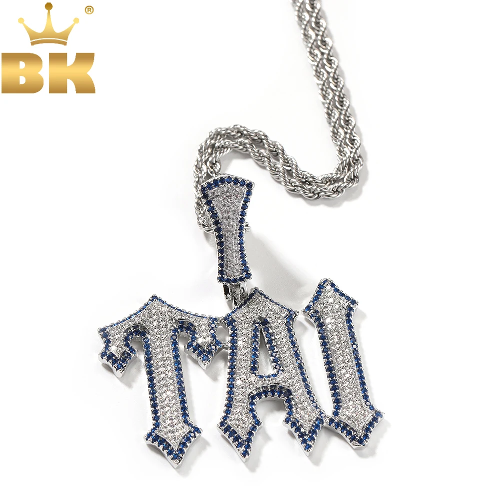 THE BLING KING Custom Spiny Letters Micro Paved Blue CZ Personalized Color Initial Letter Pendant Necklace Hiphop Rapper Jewelry