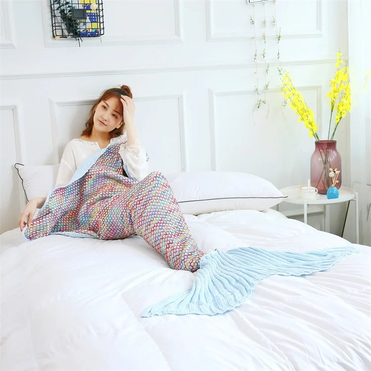 

Mermaid blanket knitted mermaid tail children blanket TV cover blanket winter imitation cashmere air conditioner wool