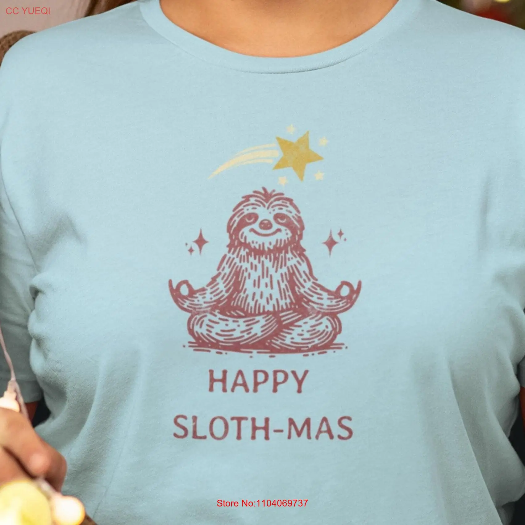 Happy Sloth Mas T shirt Merry Christmas Funny Xmas Animal Lovers Yoga Meditation Zen Namaste Holiday Festive Costume Party