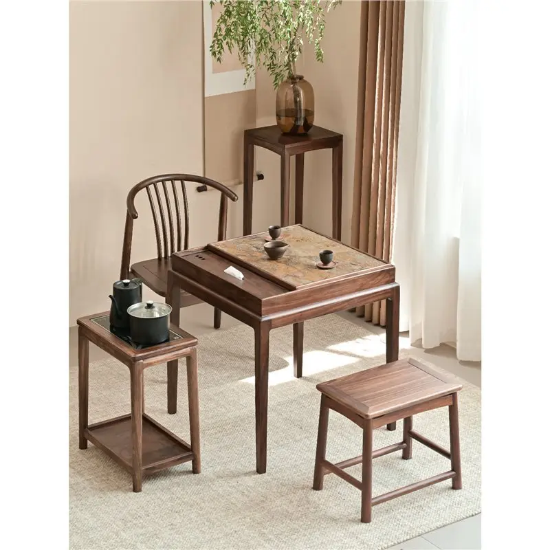 

Balcony tea table small new Chinese black walnut pure solid wood 2024 new home leisure zen square tea table