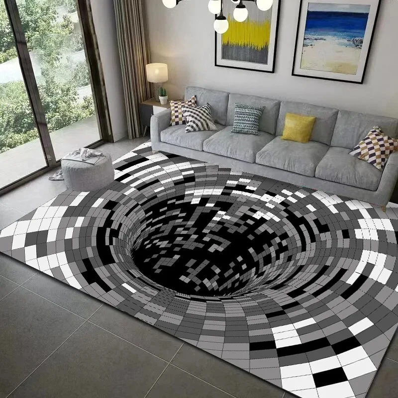 Teenager 3D Vortex Illusion Carpet Entrance Door Mat Living Room Rug Geometric Optical Doormat Illusion Rug Room Decoration Mat