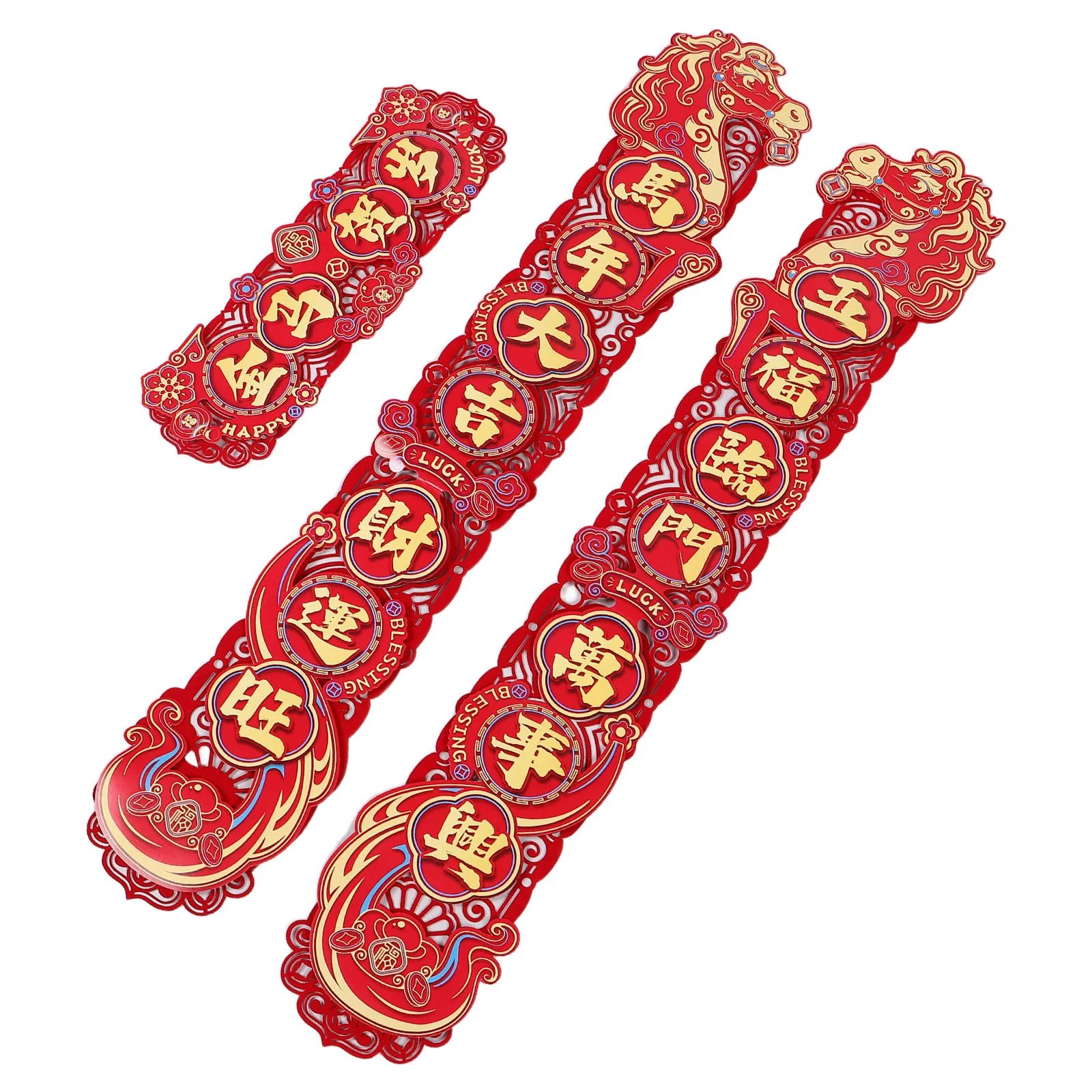 

3Pcs Chinese New Year Couplets 2026 Year of The Horse Chunlian Decorations Door Stickers Lunar Spring Festival Welcome Luck