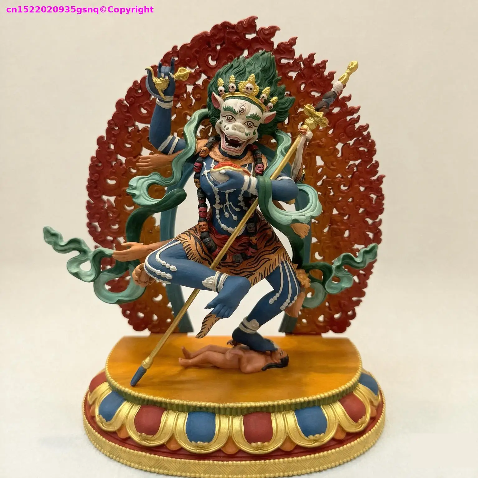 Monk worship TOP Nepal Painted Buddha statue Simhamukha handmade copper Buddha statue Lion-faced Dakini Buddhist enshrine