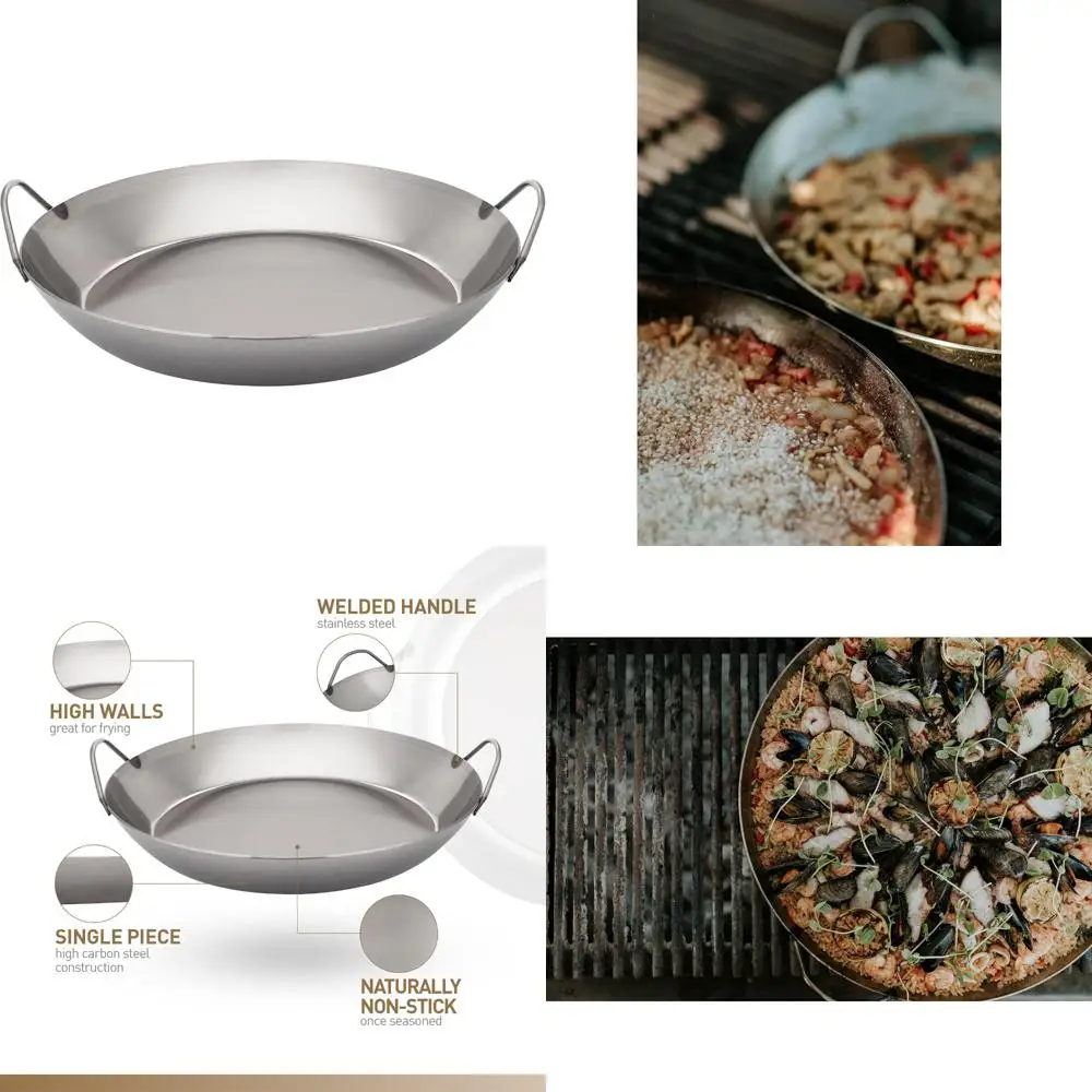 

Black Carbon Steel Paella Pan, 14.25 Inches, Large Cooking Pan for Authentic Spanish Cuisine