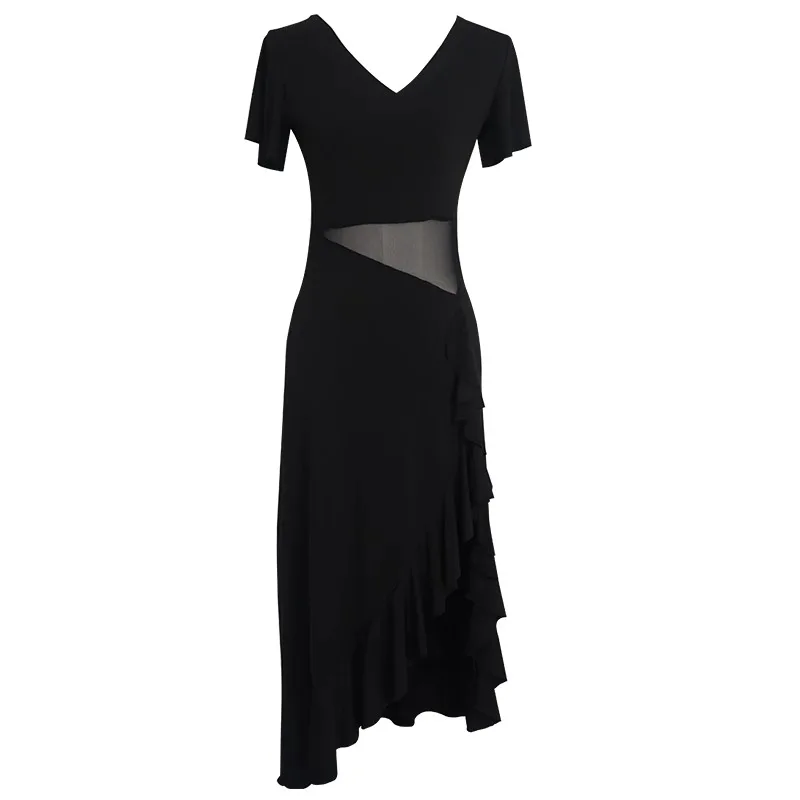 New Latin Dance Dress Women's Sexy Short-Sleeved Dress Latin Ballroom Cha Cha Rumba Samba Practice Dance  National Standard Danc