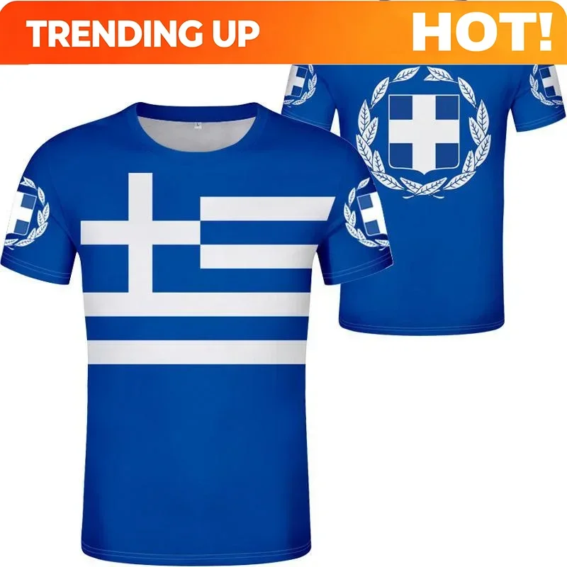 Customization Hellas Totem Greece Emblem Graphic T Shirt For Men Clothing 3D Print Greek Nation Flag Tshirt Fashion Streetwear T