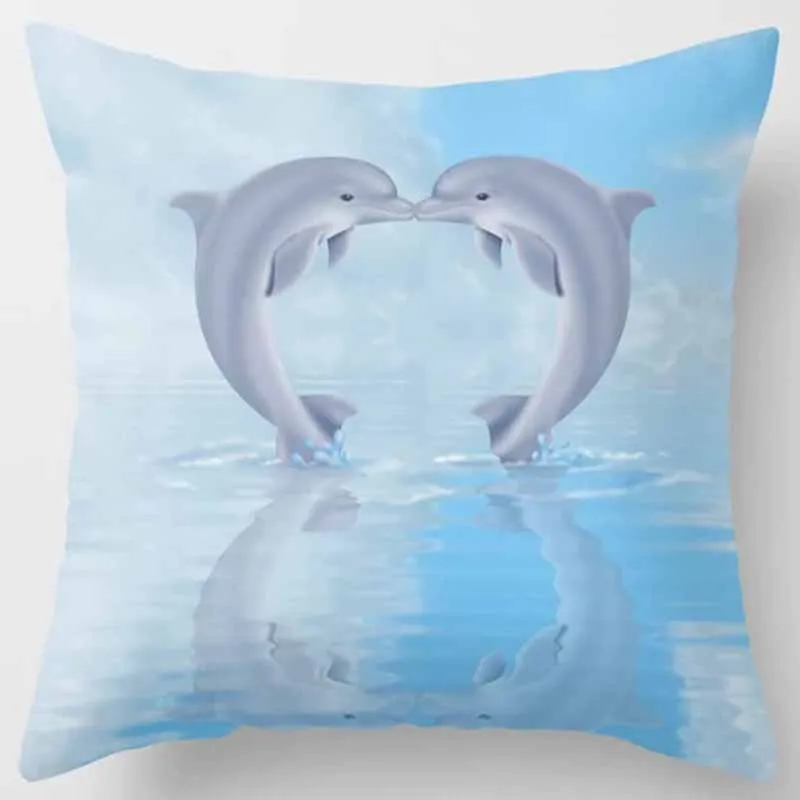 Dolphin  Marine Life Vintage Bike Pillow Covers Short Plush High Quality Thick Two Sides Printed Pattern Pillow Cases