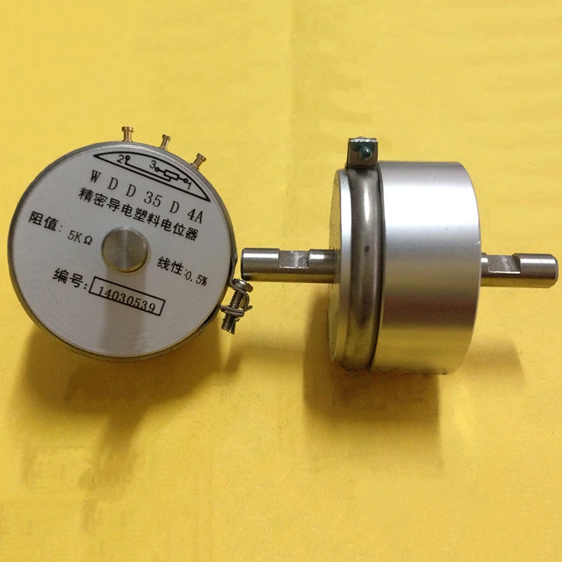 1Pcs WDD35D-4A 2W Double Output Shaft Precision Conductive Plastic Potentiometer Angular Displacement Sensor Silver 1K 2K 5K 10K