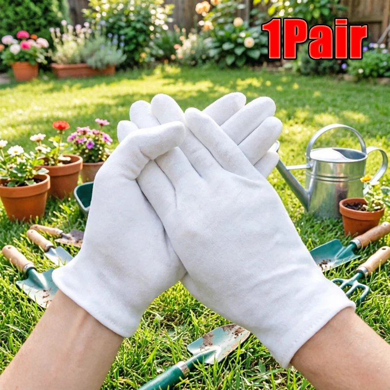 

1 Pair White Cotton Gloves New High Quality Comfortable Anti-Sweat Gloves Gardening Cleaning Protection Household Products