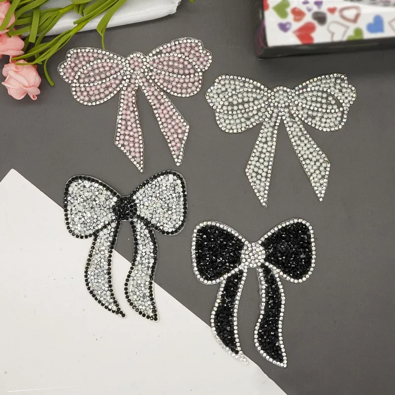 1pcs Beauty Bows Patch Hot Fix Rhinestone Silver Gold Crystal Iron On Patches For Women Baby Clothes Bag Applique Diy Stickers