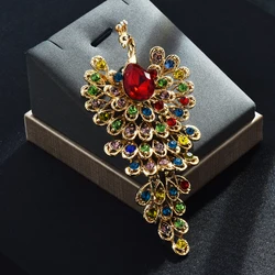 3 Colors Big Crystal Peacock Women Men Brooch Pins Jewelry Gift For Dress and Suits