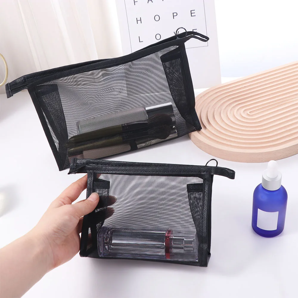 

Casual Mesh Makeup Bag Large Capacity Pencil Cases Transparent Cosmetic Bag Organizer Case Zipper Storage Toiletry Bag Travel