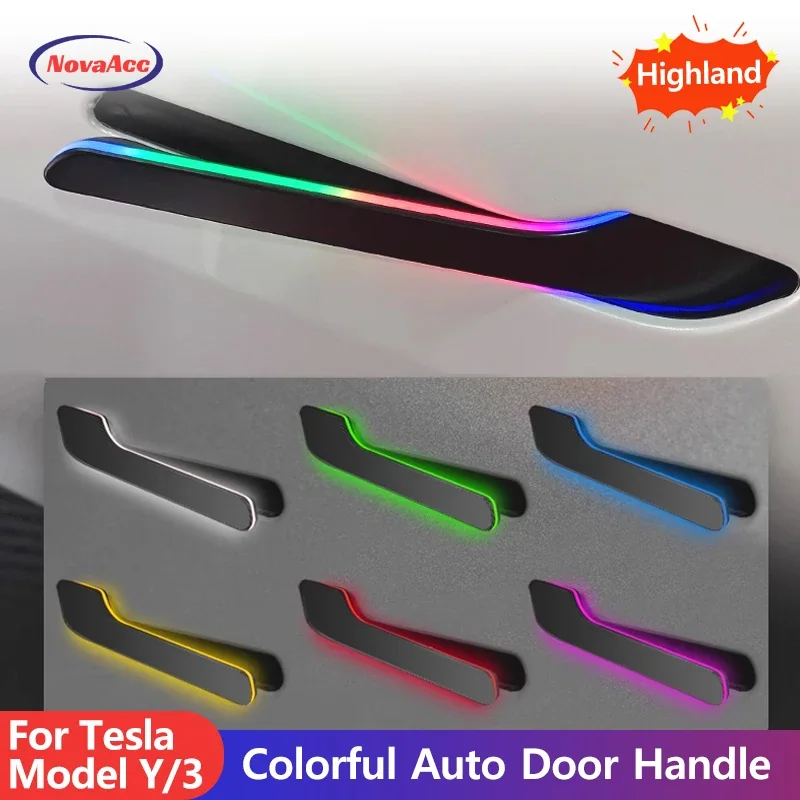 

2024 Newest 6th Generation Wireless Auto Door Handle for Tesla Model Y 3 / 3 Highland Colorful LED Lights 4-Door Handlebar